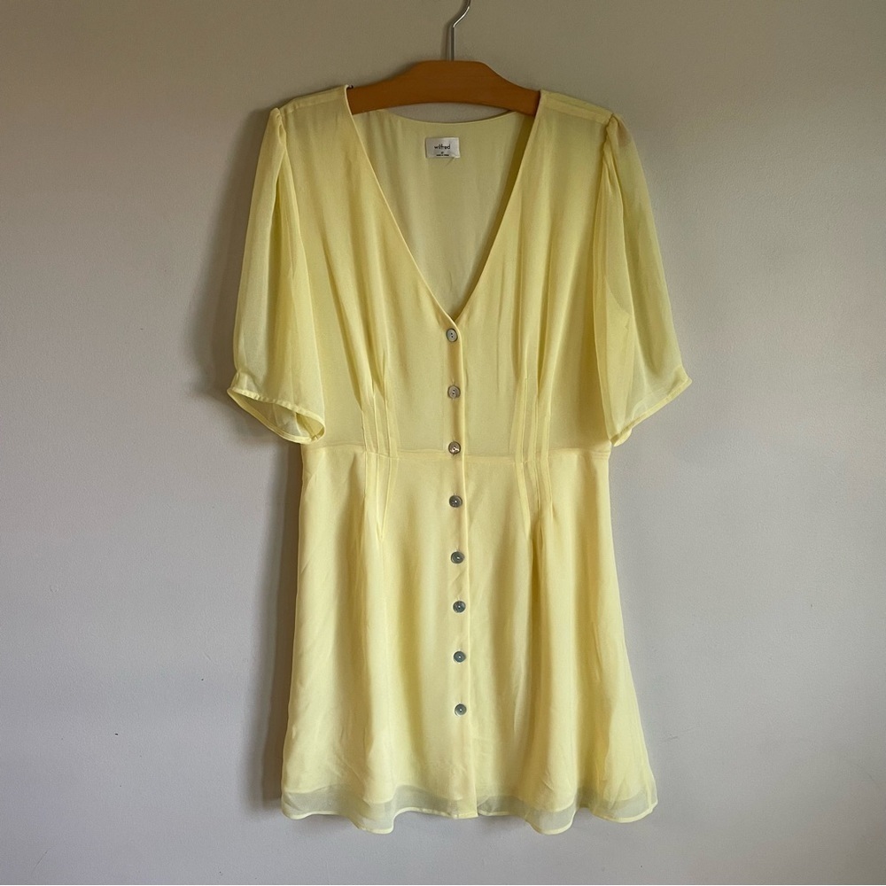 NEW Wilfred Freya Chiffon Button Down Dress Short Sleeve Yellow NWOT